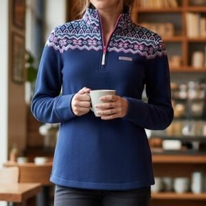 Vineyard Vines Navy Fair Isle 1/4 Zip Pullover Sweater Size M